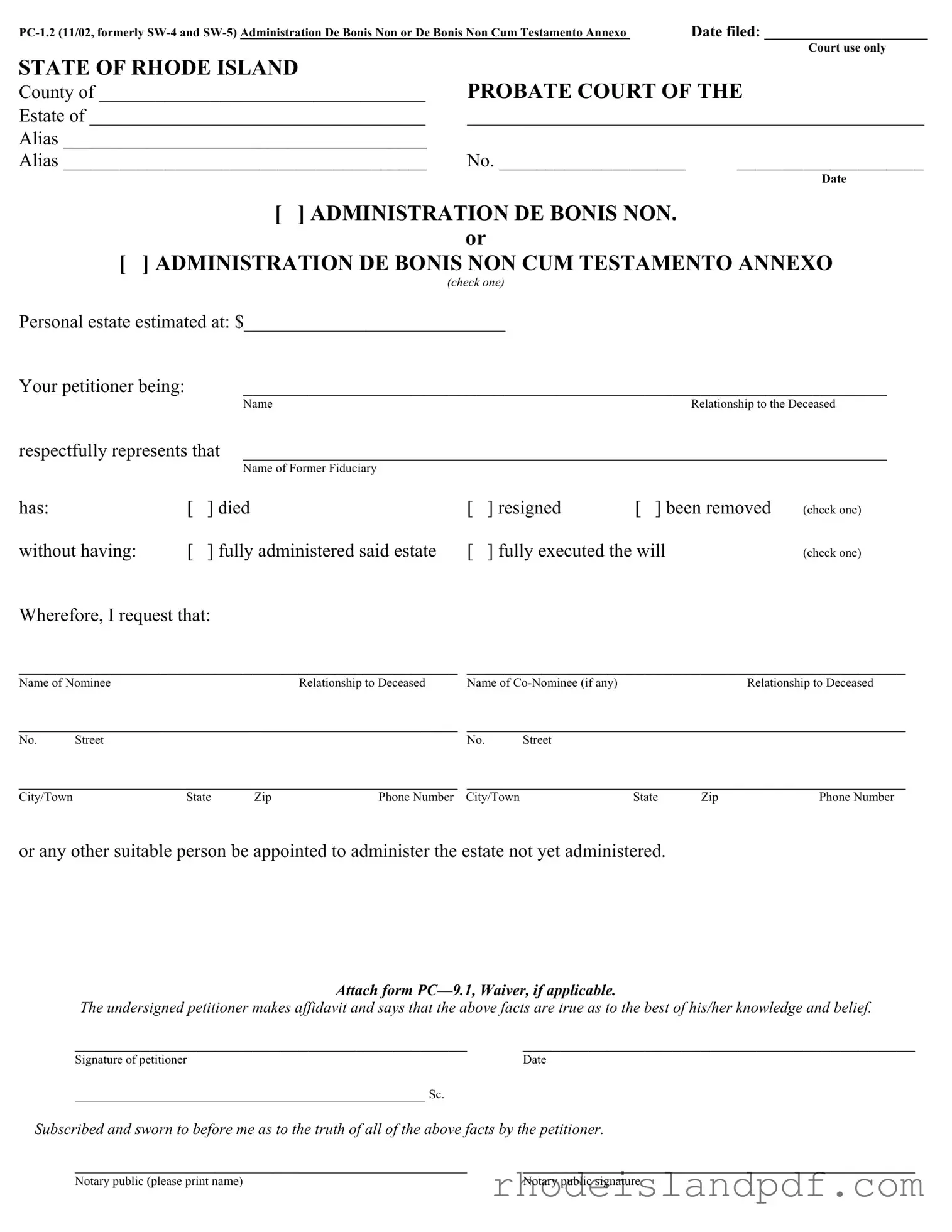Fill in a Valid Rhode Island Pc 1 2 Template