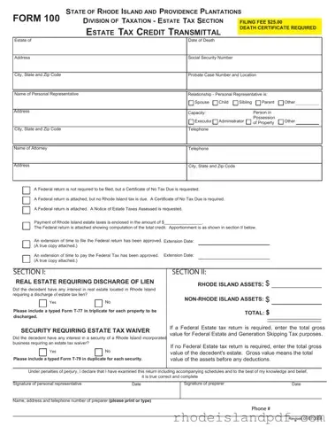 Fill in a Valid Rhode Island 100 Template
