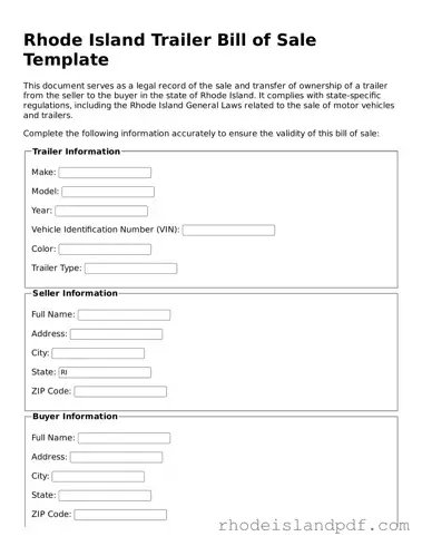 Trailer Bill of Sale Template for Rhode Island State