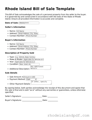Bill of Sale Template for Rhode Island State