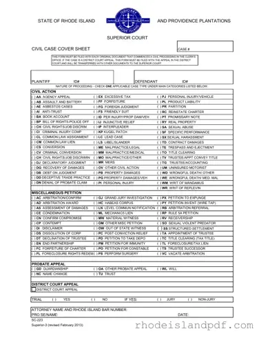 Fill in a Valid Rhode Island Civil Case Cover Sheet Template