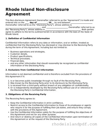 Non-disclosure Agreement Template for Rhode Island State