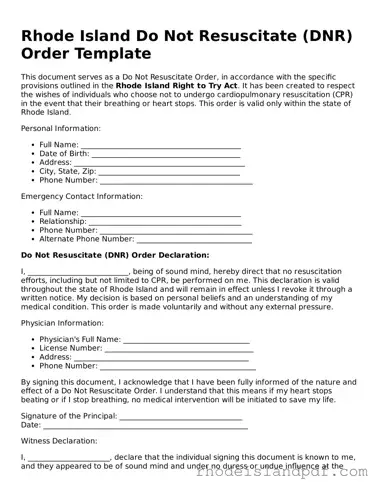Do Not Resuscitate Order Template for Rhode Island State