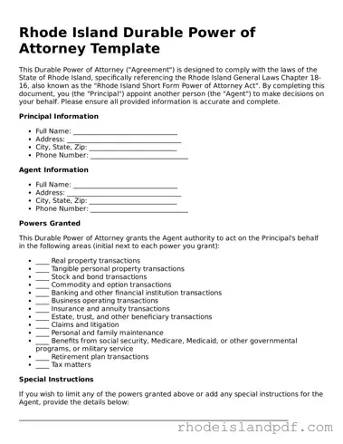 Durable Power of Attorney Template for Rhode Island State