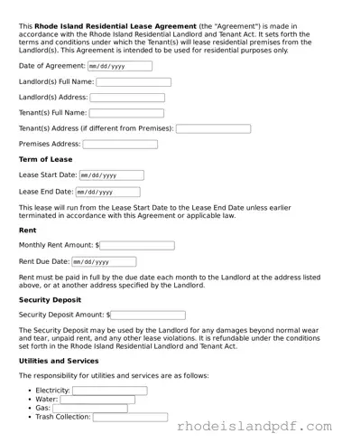 Residential Lease Agreement Template for Rhode Island State
