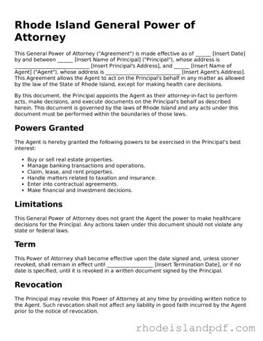 General Power of Attorney Template for Rhode Island State