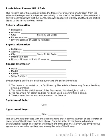 Firearm Bill of Sale Template for Rhode Island State
