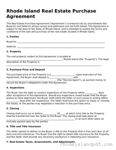 Real Estate Purchase Agreement Template for Rhode Island State