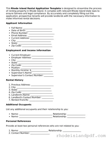 Rental Application Template for Rhode Island State