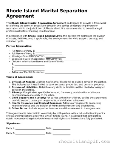 Marital Separation Agreement Template for Rhode Island State