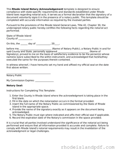 Notary Acknowledgement Template for Rhode Island State