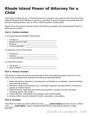 Power of Attorney for a Child Template for Rhode Island State
