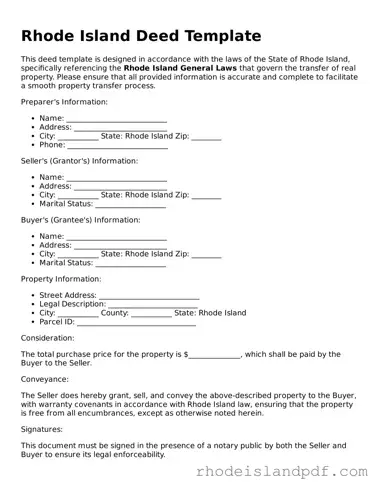 Deed Template for Rhode Island State